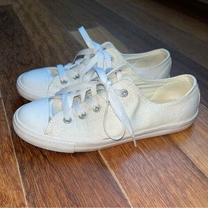 Women CONVERSE ALL STAR OFF WHITE SOFT METALLIC SHINE SPARKLE LOW TOP SZ6 fabric